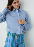 Load image into Gallery viewer, Laagam - Roxane Blue Ruched Blouse
