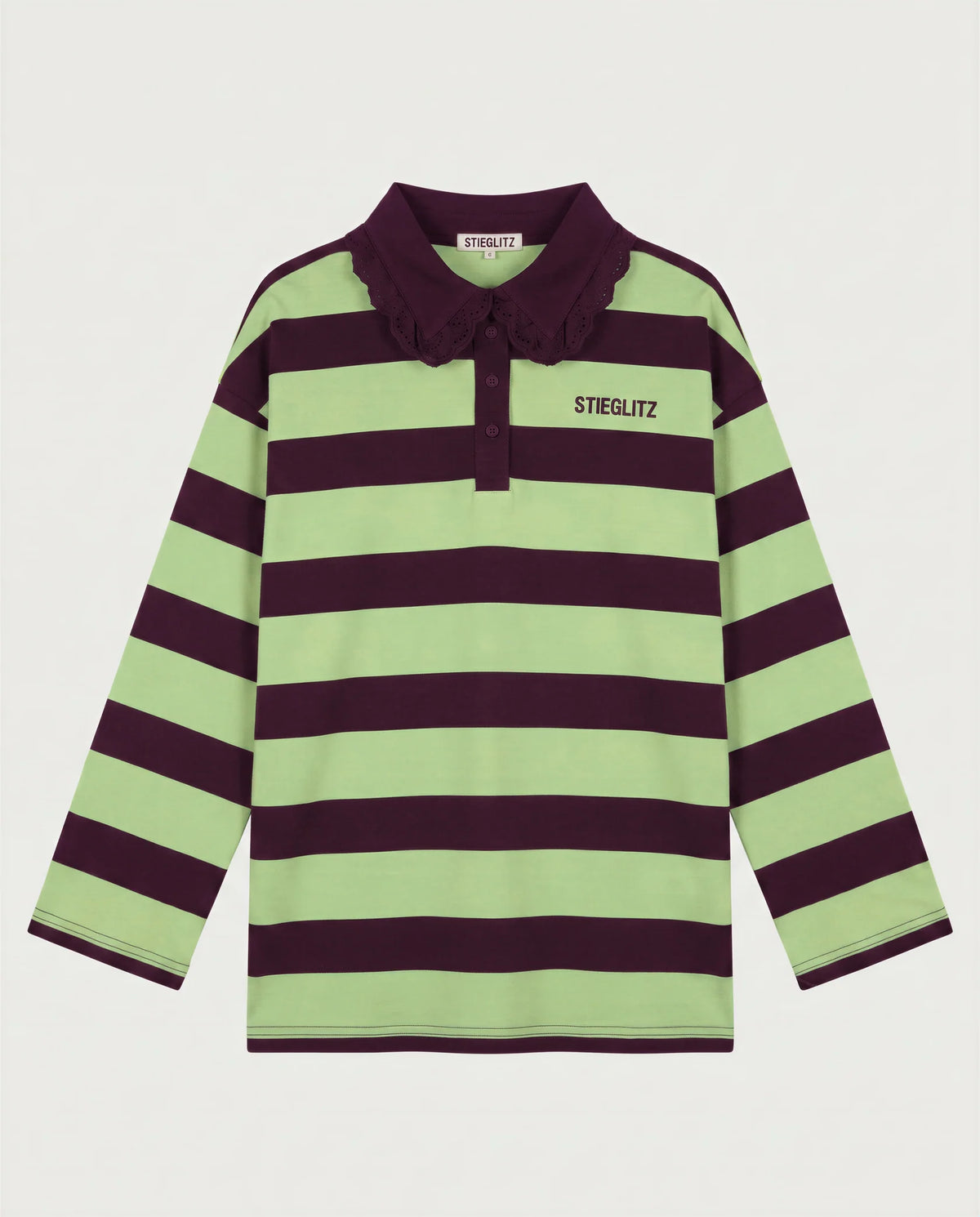 Stieglitz Danila Groen Gestreepte Polo Longsleeve Lace