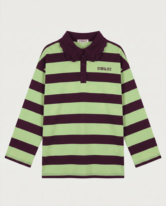 Stieglitz Danila Groen Gestreepte Polo Longsleeve Lace