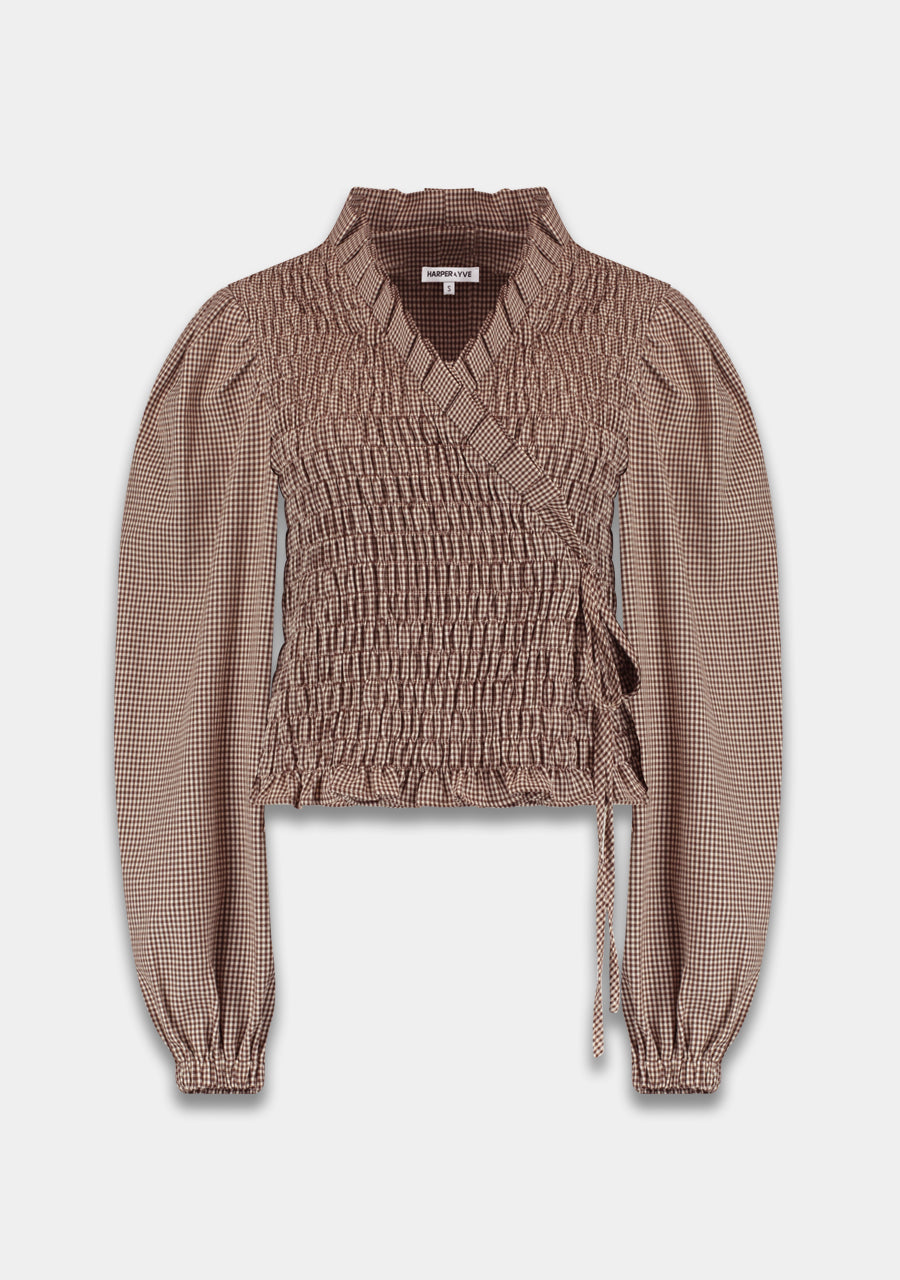 Harper and Yve Debby Overslag Blouse ruit dark fudge