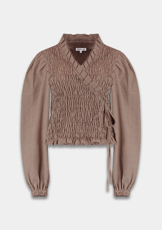 Harper and Yve Debby Overslag Blouse ruit dark fudge