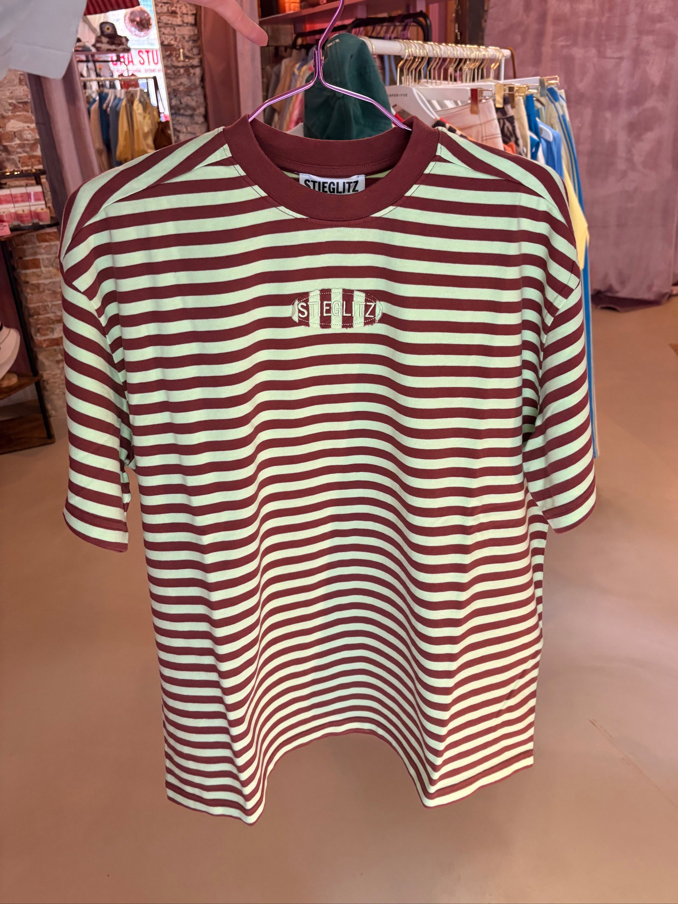 Stieglitz Pip Strepen Tshirt Groen- Valt heel oversized