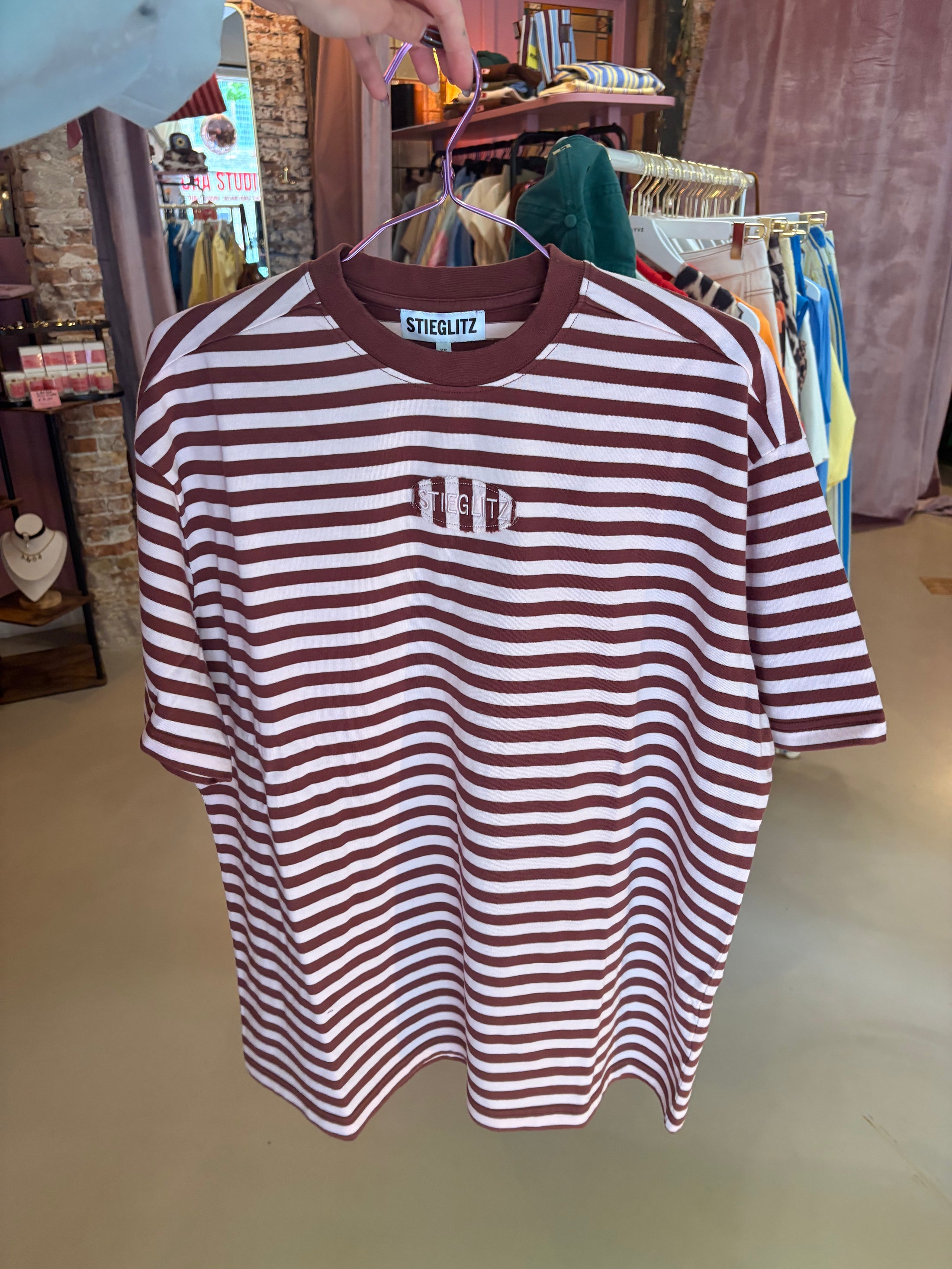 Stieglitz Pip Strepen Tshirt Roze- Valt heel oversized