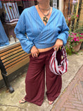 Load image into Gallery viewer, LACHA Studio - Reversible Blouse in Burgundy/ Blue Pinstripe - LACHA FOREVER DROP
