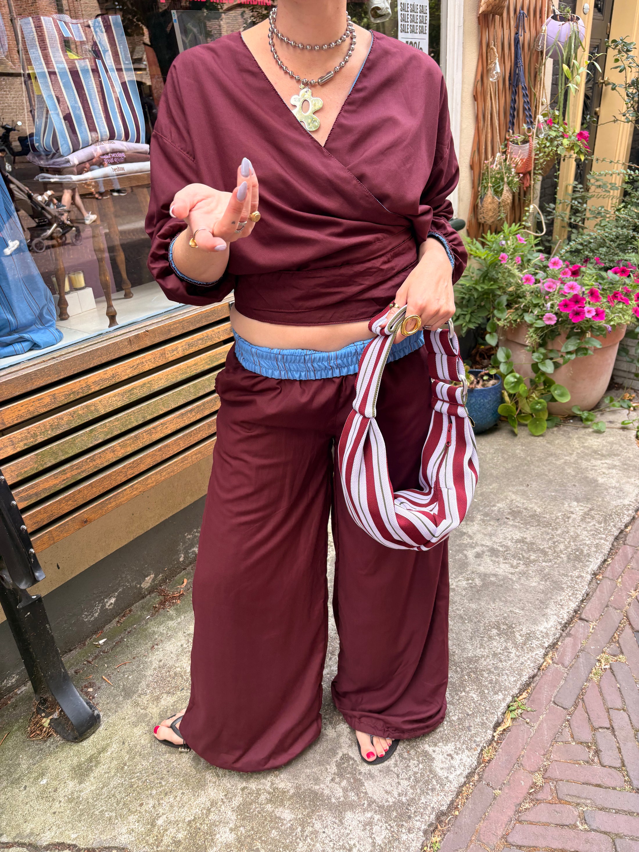 LACHA Studio - Reversible Blouse in Burgundy/ Blue Pinstripe - LACHA FOREVER DROP