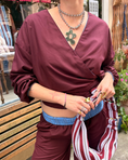 Load image into Gallery viewer, LACHA Studio - Reversible Blouse in Burgundy/ Blue Pinstripe - LACHA FOREVER DROP
