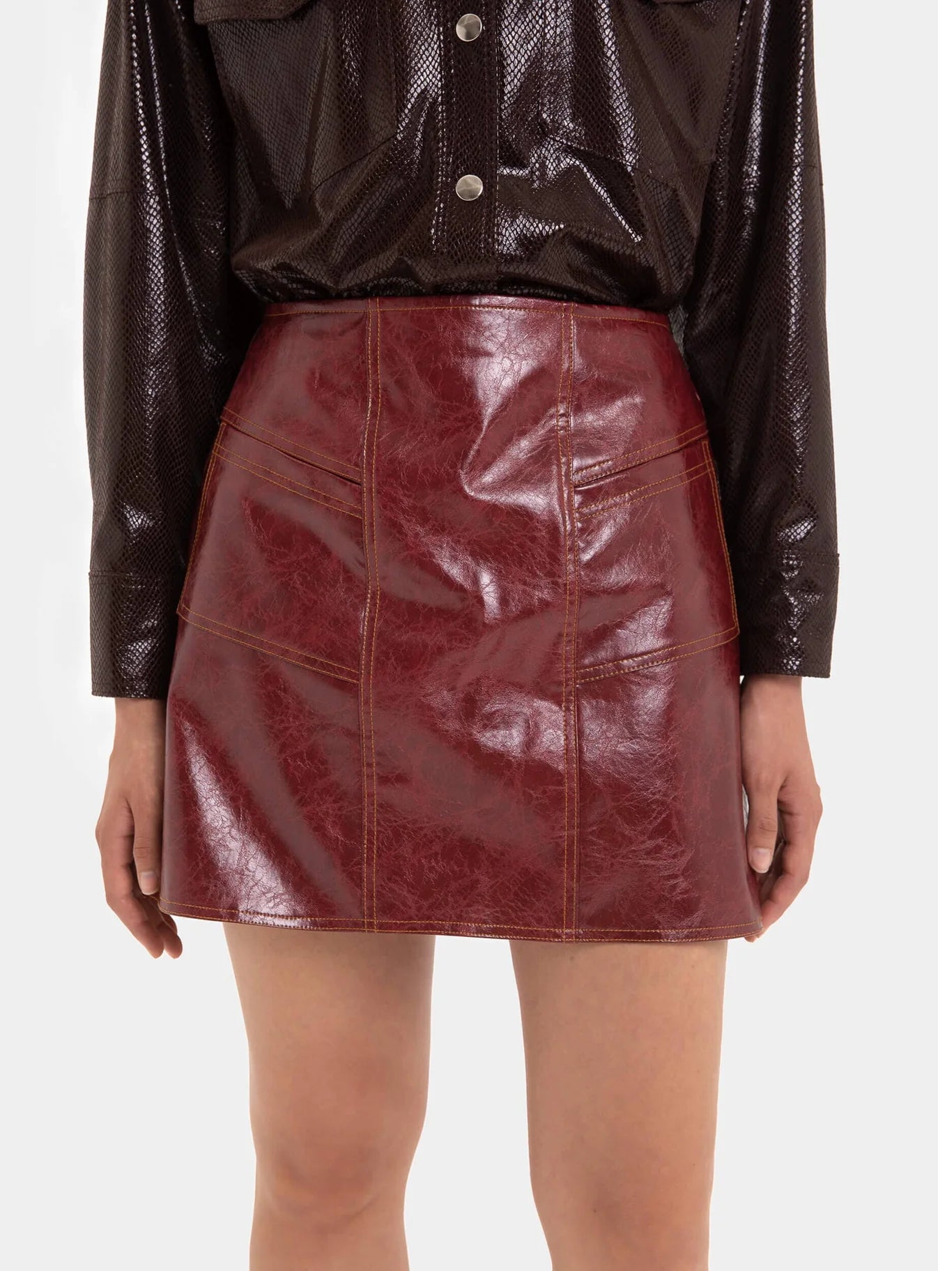 Laagam - Frankie Faux Leather Burgundy Rok