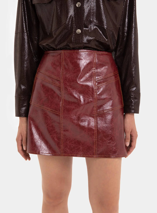 Laagam - Frankie Faux Leather Burgundy Rok