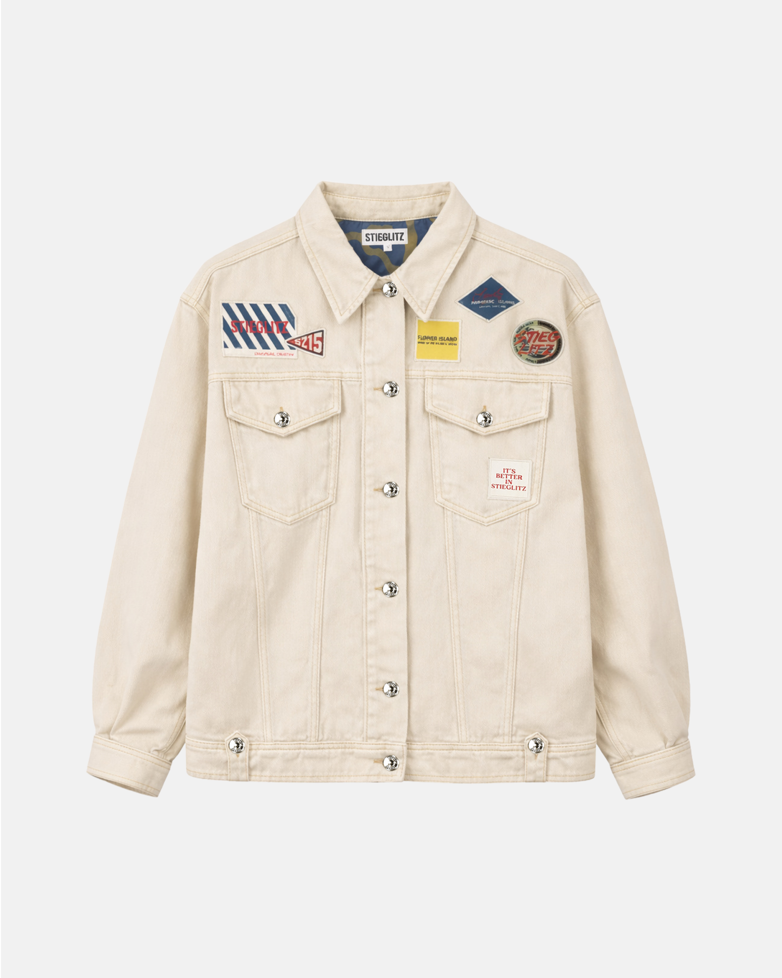Stieglitz - Taigo Denim Jacket - Off white denim jacket met patches