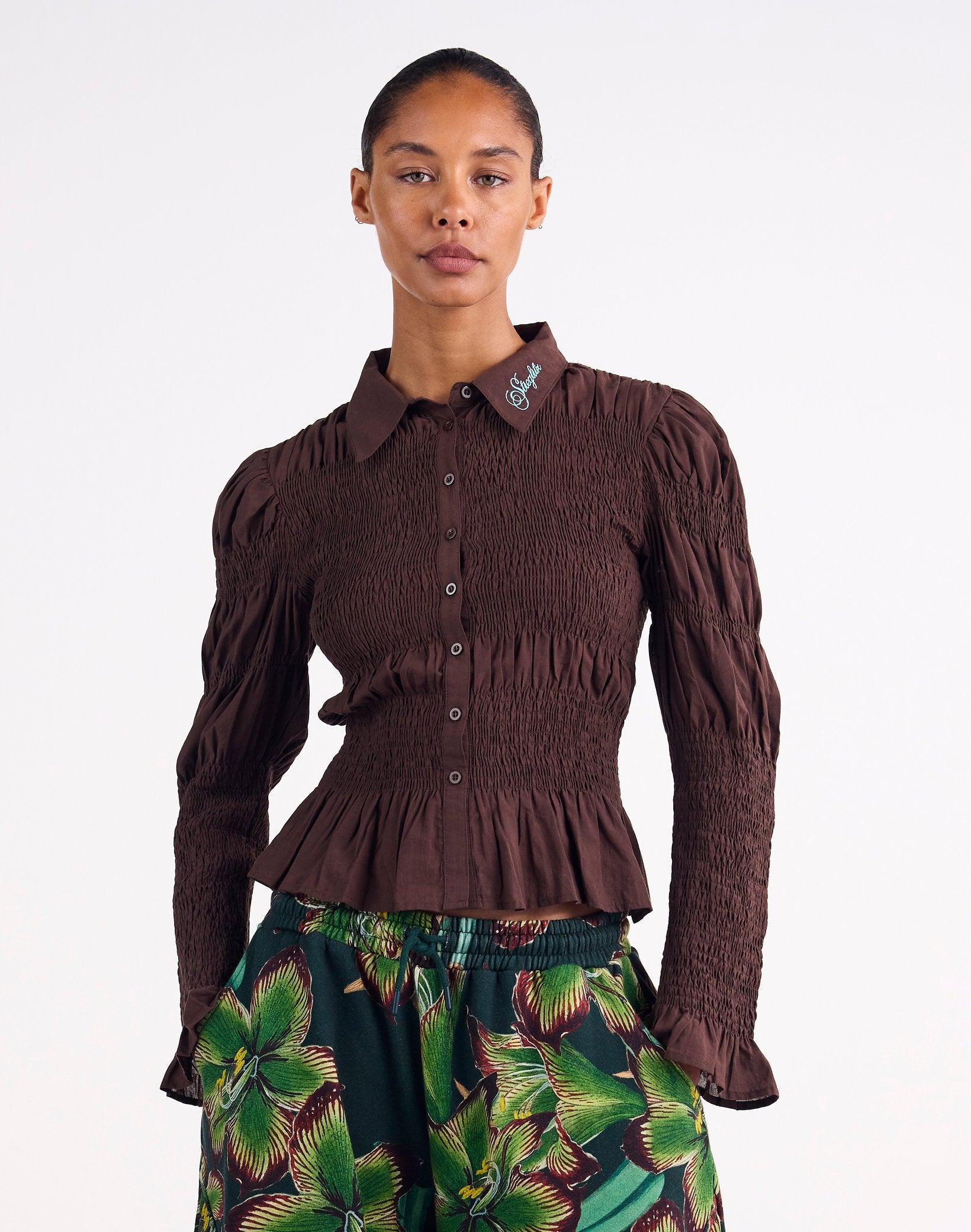 Stieglitz Andrea Smock Blouse Bruin - Valt iets ruimer