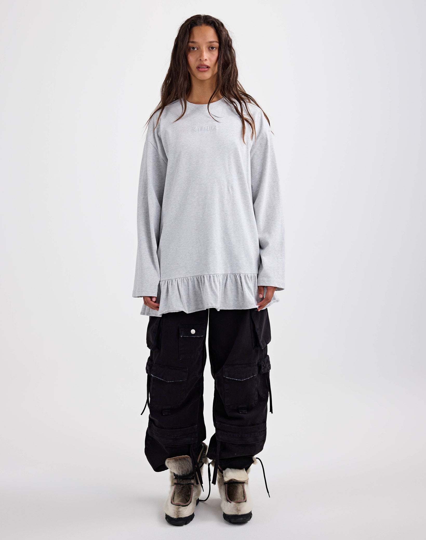 Stieglitz Brisa Skate Longsleeve met Ruffle - Grijs - Valt heel groot