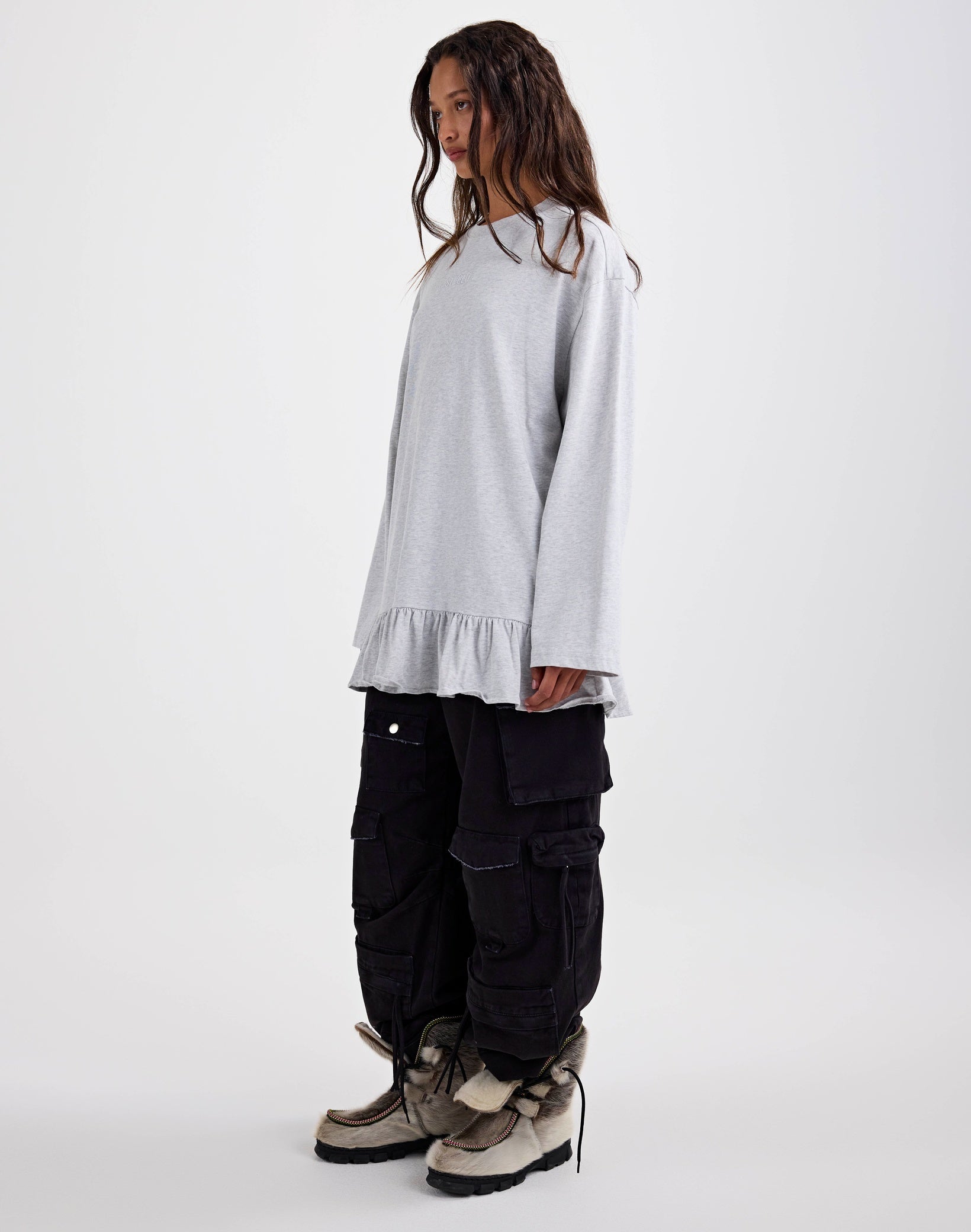 Stieglitz Brisa Skate Longsleeve met Ruffle - Grijs - Valt heel groot