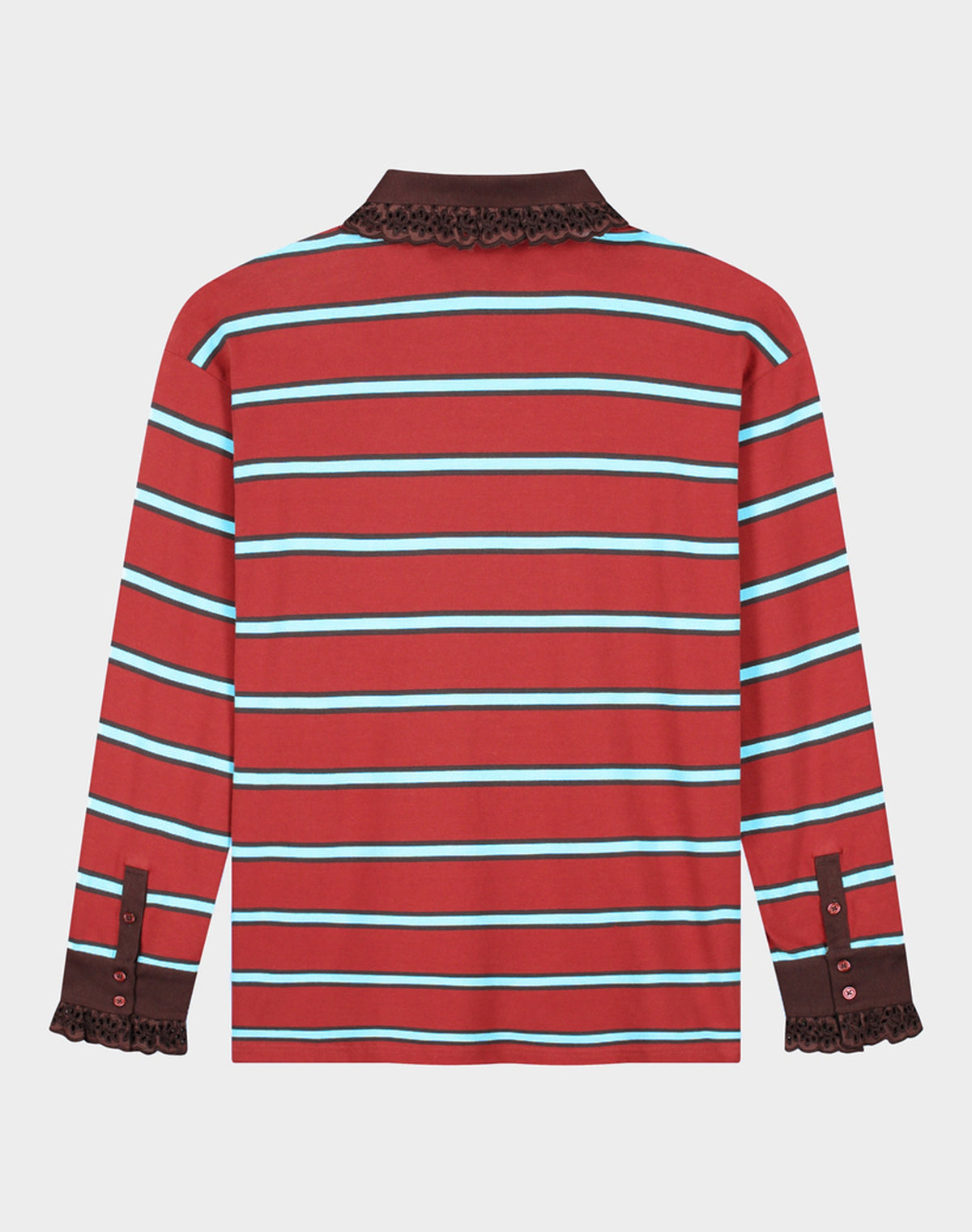 PRE ORDER - Stieglitz Cira Gestreepte Polo Longsleeve Lace Cuff Bordeaux - Valt heel ruim