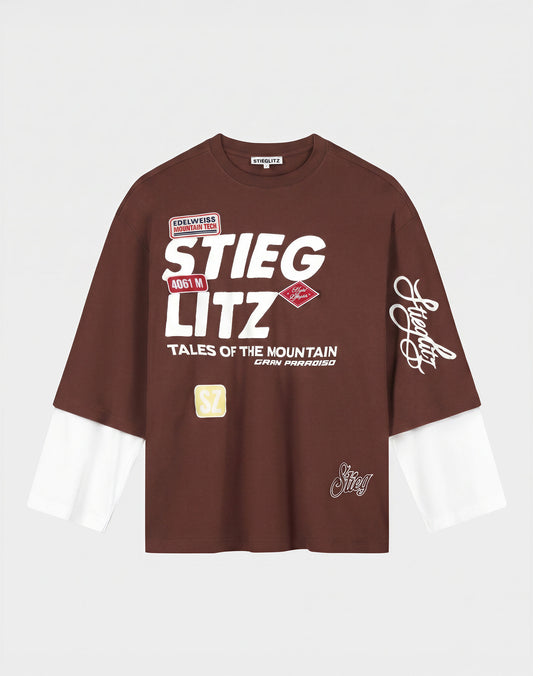 PRE ORDER - 
Stieglitz Daria Skate Double Longsleeve Bruin - Valt heel groot