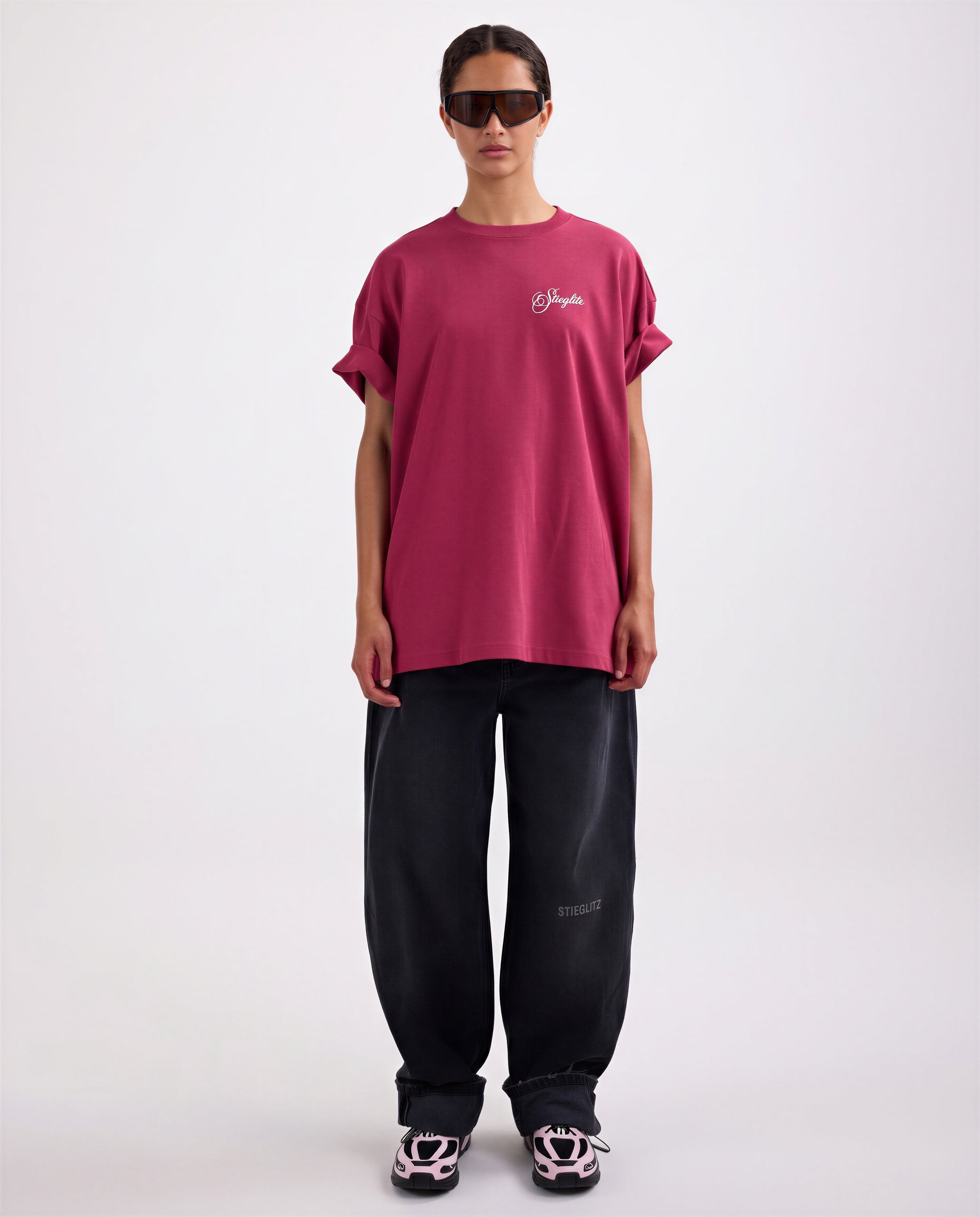 Stieglitz Renzo Oversized T-shirt - met Zwanenprint - Rood - Valt heel ruim