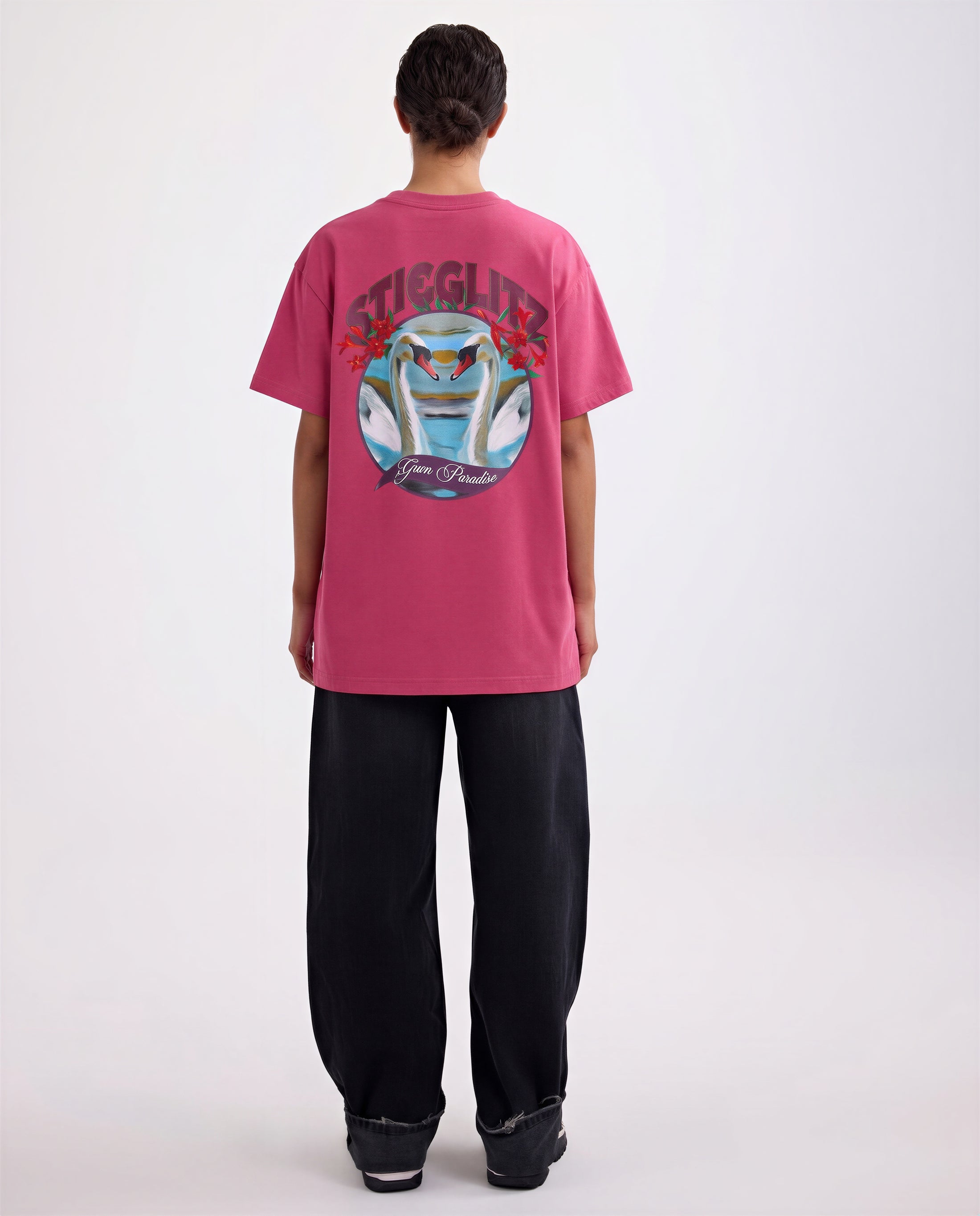 Stieglitz Renzo Oversized T-shirt - met Zwanenprint - Rood - Valt heel ruim