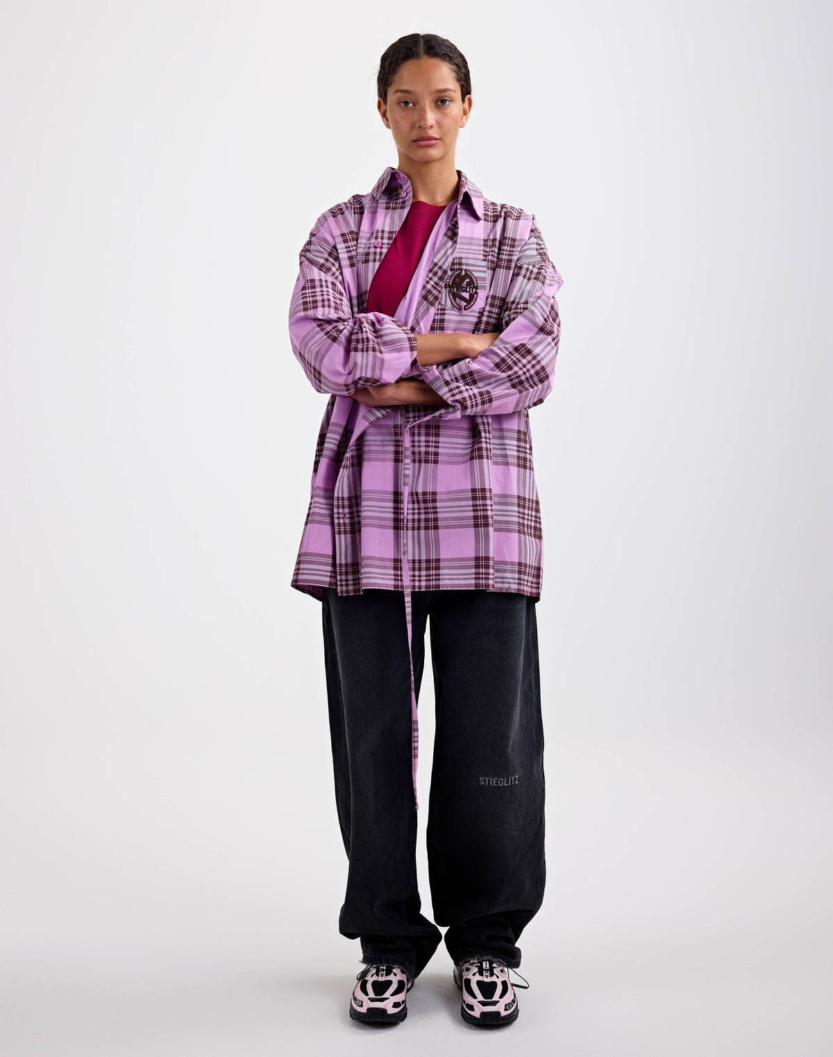 PRE ORDER - 
Stieglitz Zita Wrap Geruite Blouse Roze - Valt groot