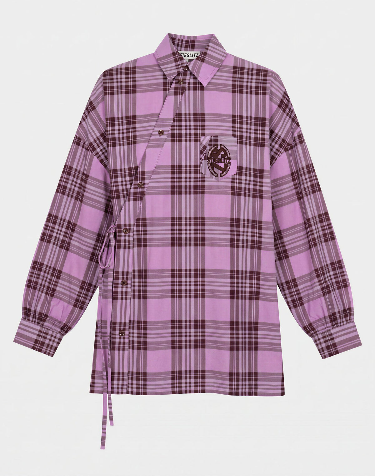 PRE ORDER - 
Stieglitz Zita Wrap Geruite Blouse Roze - Valt groot