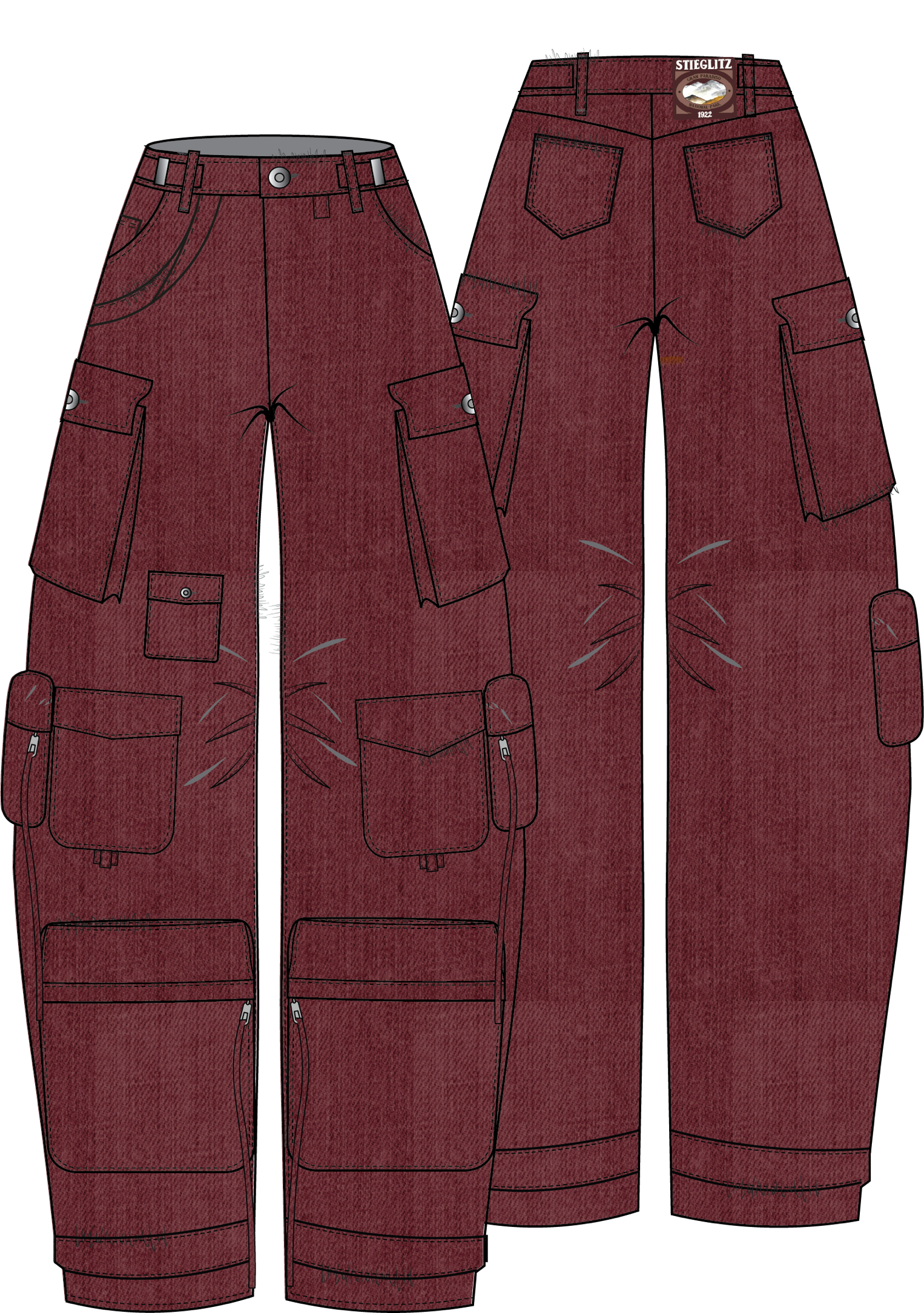 Stieglitz - France Balloon Cargo Jeans Burgundy
