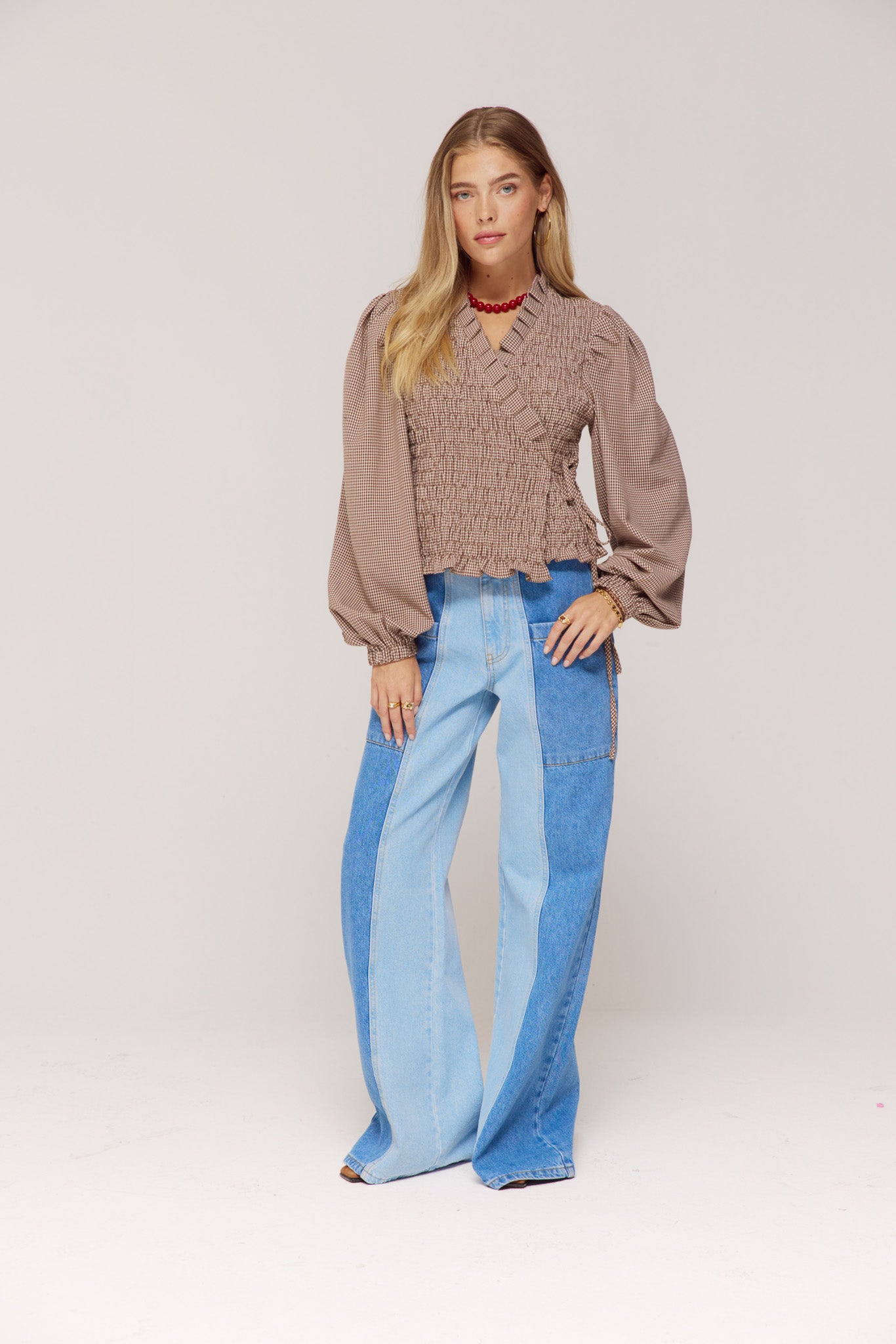 Harper and Yve Debby Overslag Blouse ruit dark fudge
