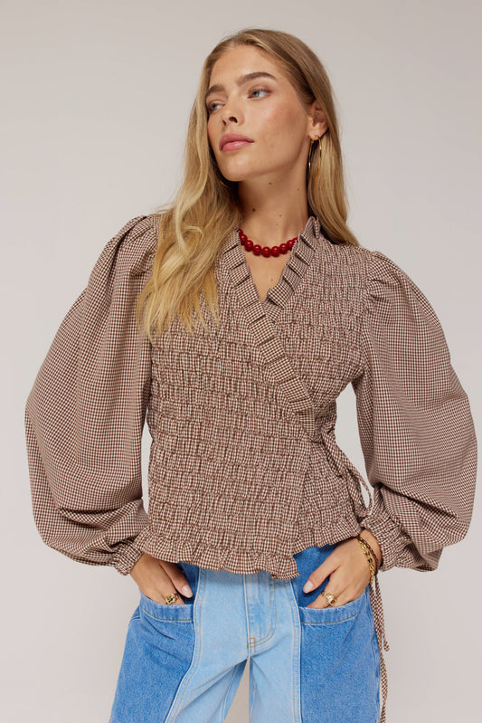 Harper and Yve Debby Overslag Blouse ruit dark fudge