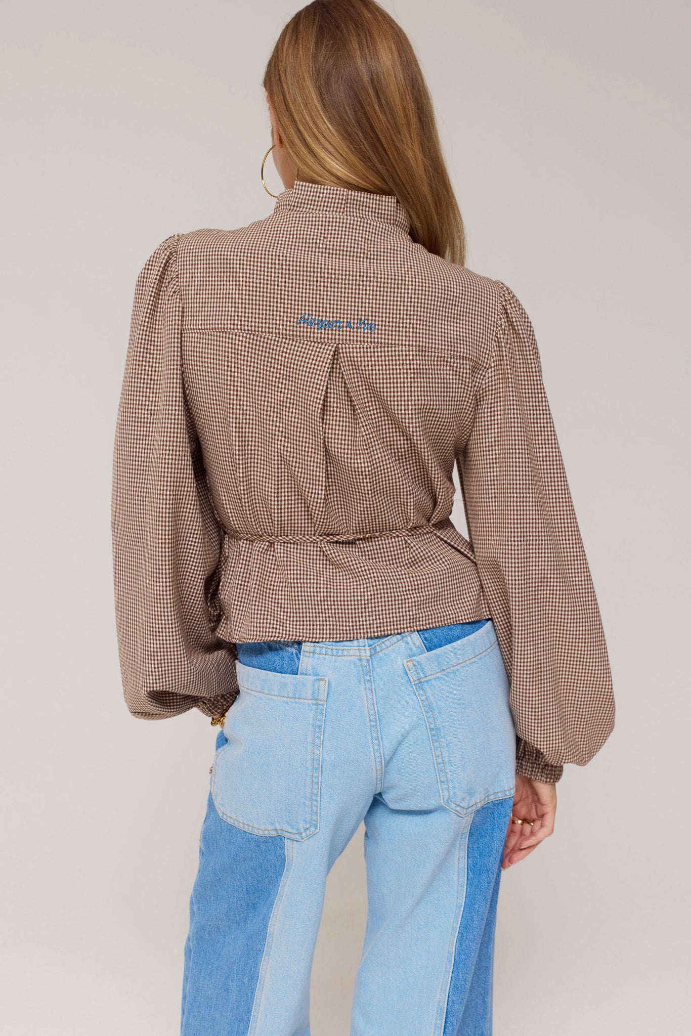 Harper and Yve Debby Overslag Blouse ruit dark fudge