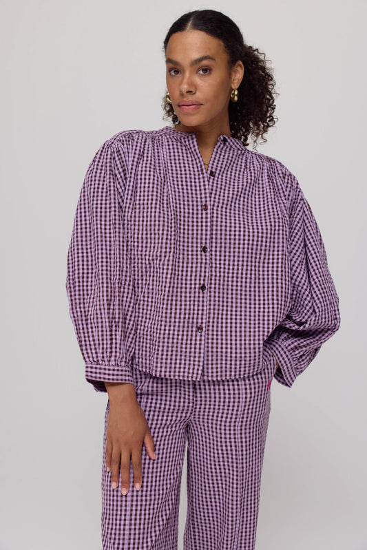 Harper and Yve Felix Blouse Paars Ruit met Vleermuismouw