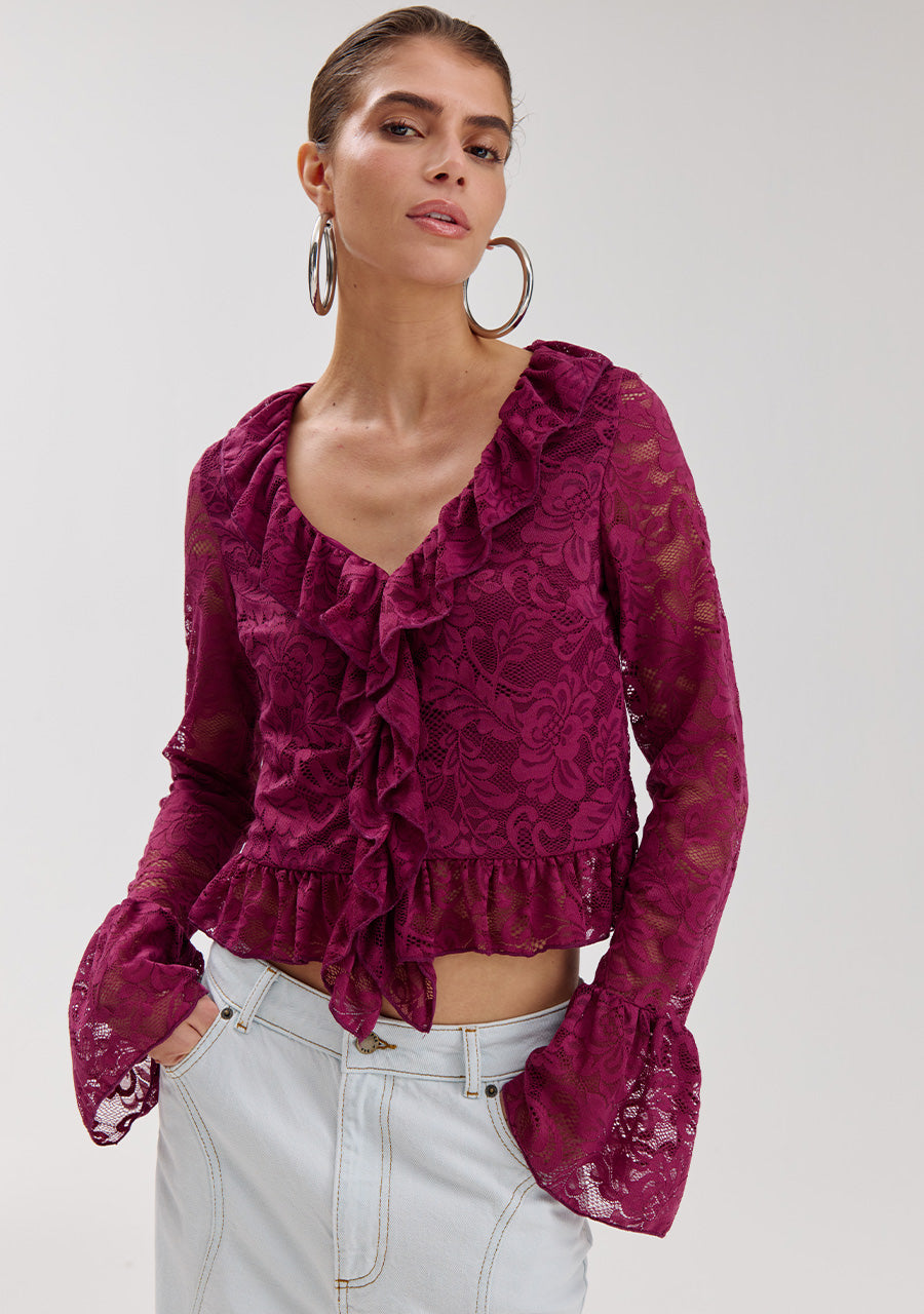Harper and Yve Jaden Lace Longsleeve Blouse Cassis