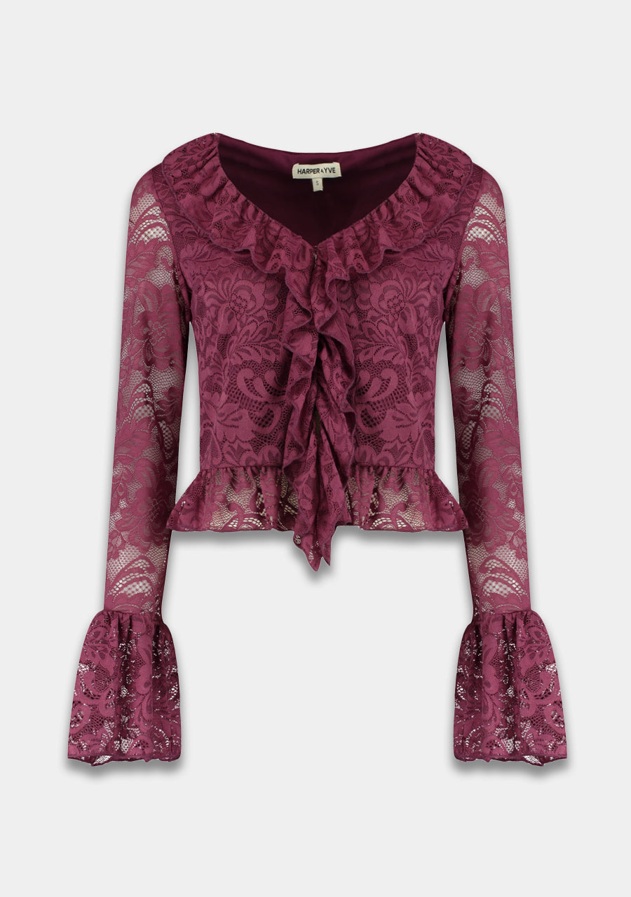 Harper and Yve Jaden Lace Longsleeve Blouse Cassis