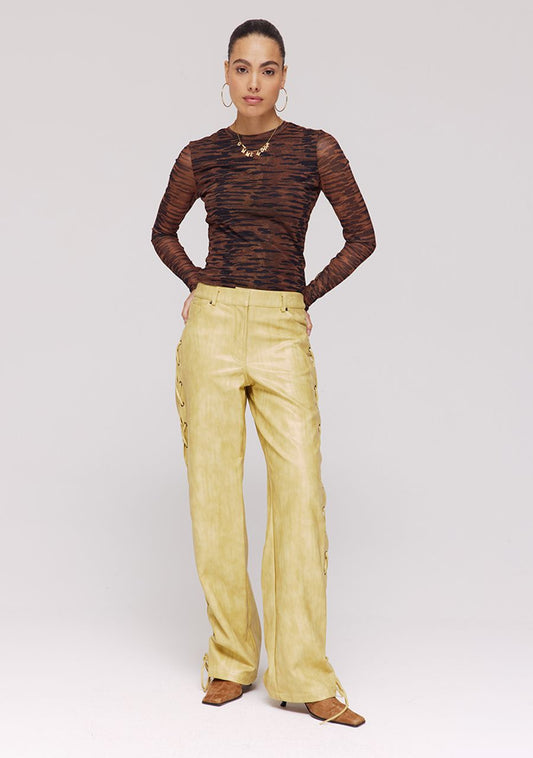 Harper and Yve - Sally Faux Leather Broek Yellow Mellow