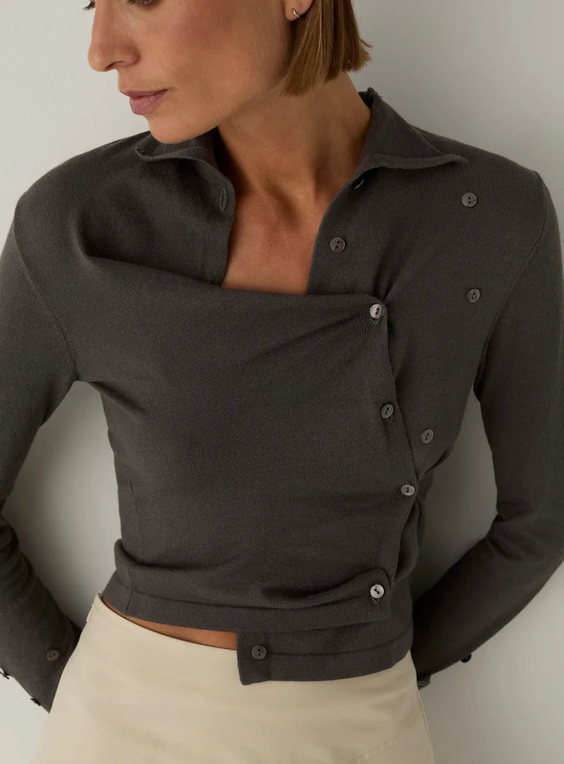 Laagam - Fia button cardigan vest grijs