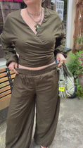 Load and play video in Gallery viewer, LACHA Studio - Reversible Blouse in Olive/ Blue Pinstripe - LACHA FOREVER DROP

