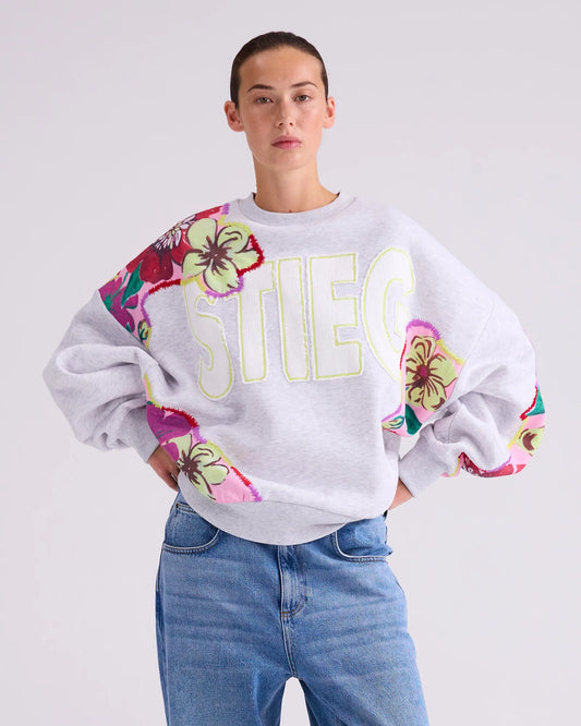 Stieglitz Gitana trui - grijs met bloem
