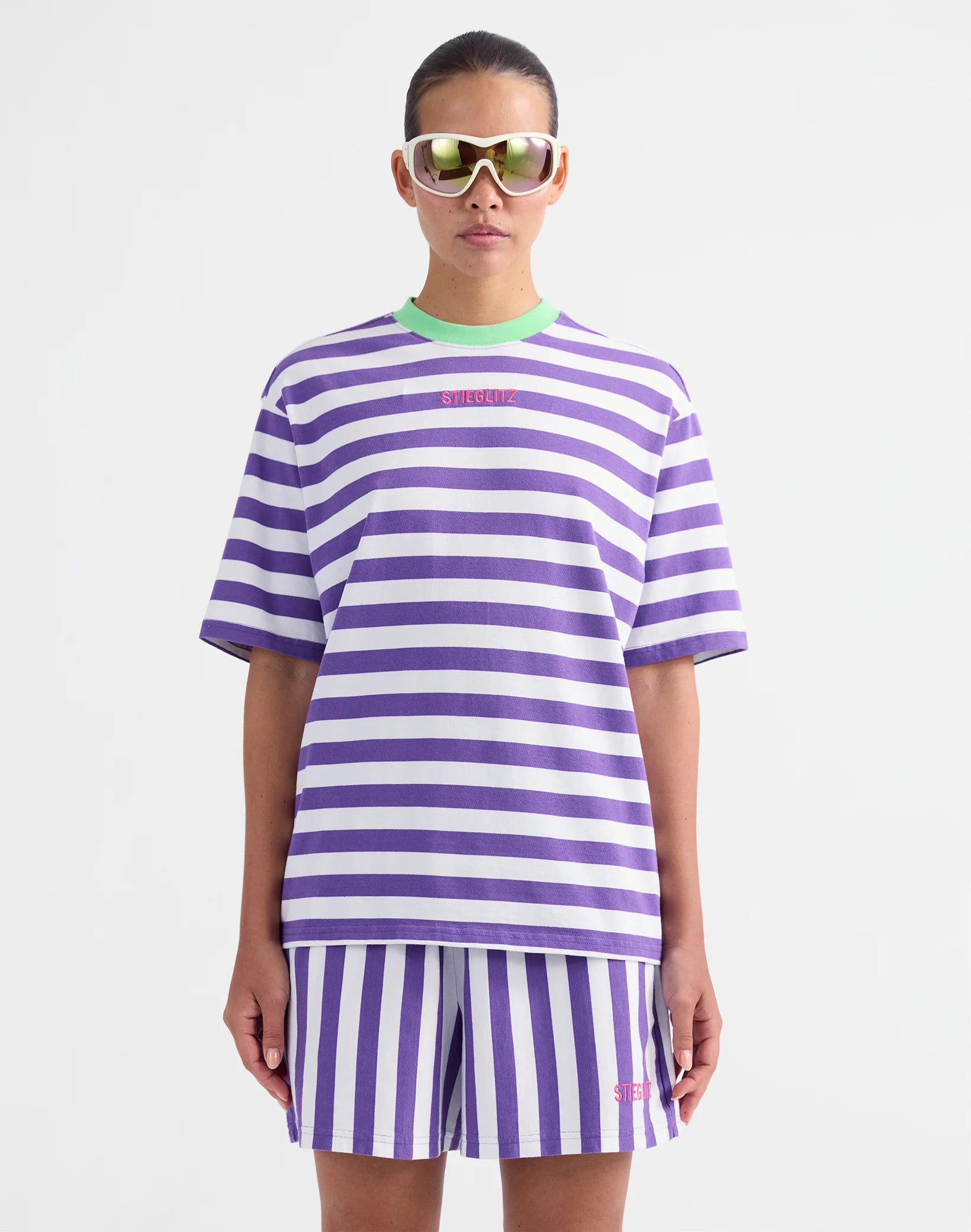 Stieglitz Joana Strepen Tshirt Paars Wit- Valt beetje oversized