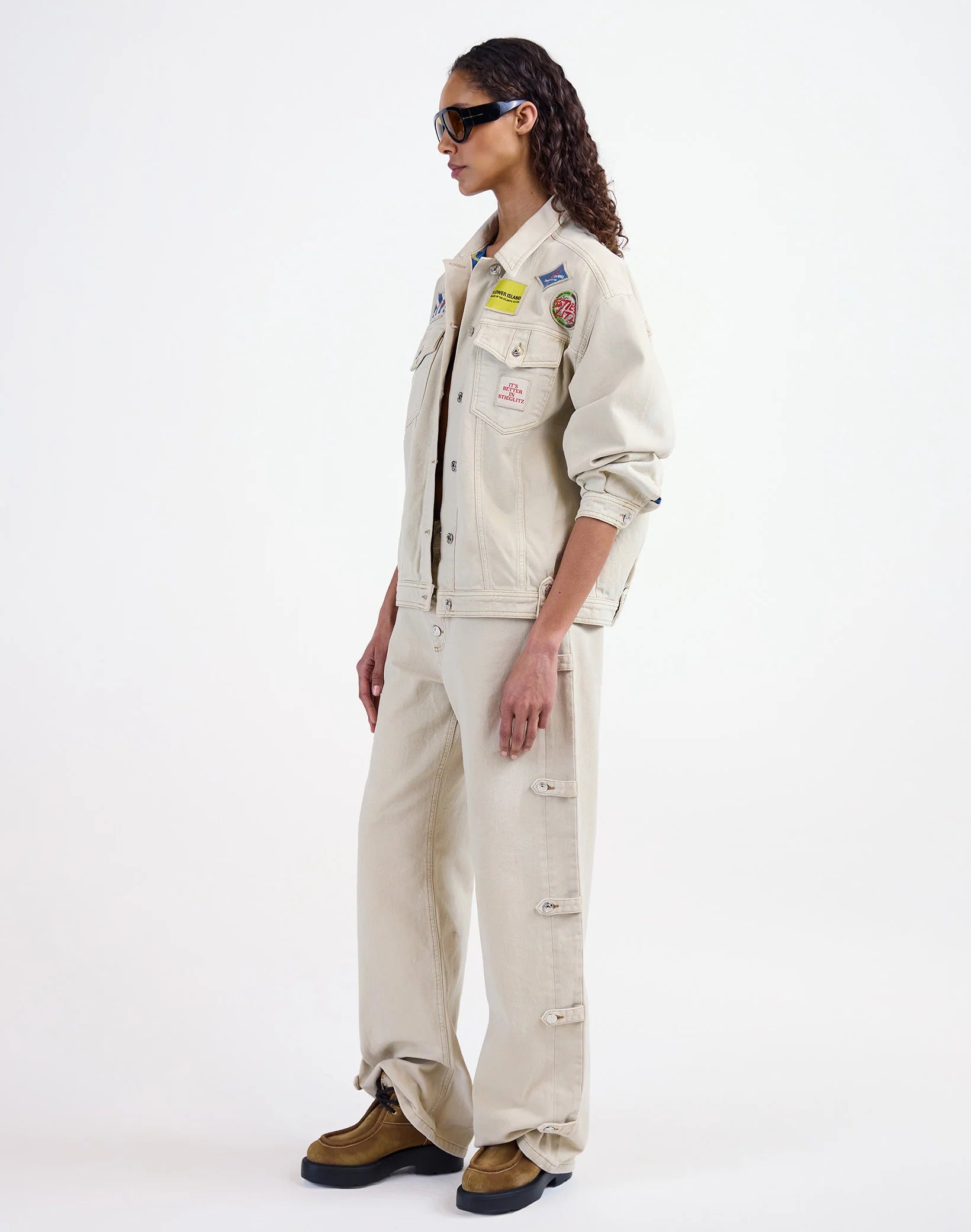 Stieglitz - Taigo Jeans - Off white jeans met knopen - Valt Groot